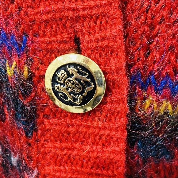 Vintage Susan Bristol Sz M Red Plaid Mohair Wool Blend Cardigan Sweater Classic - Picture 8 of 12
